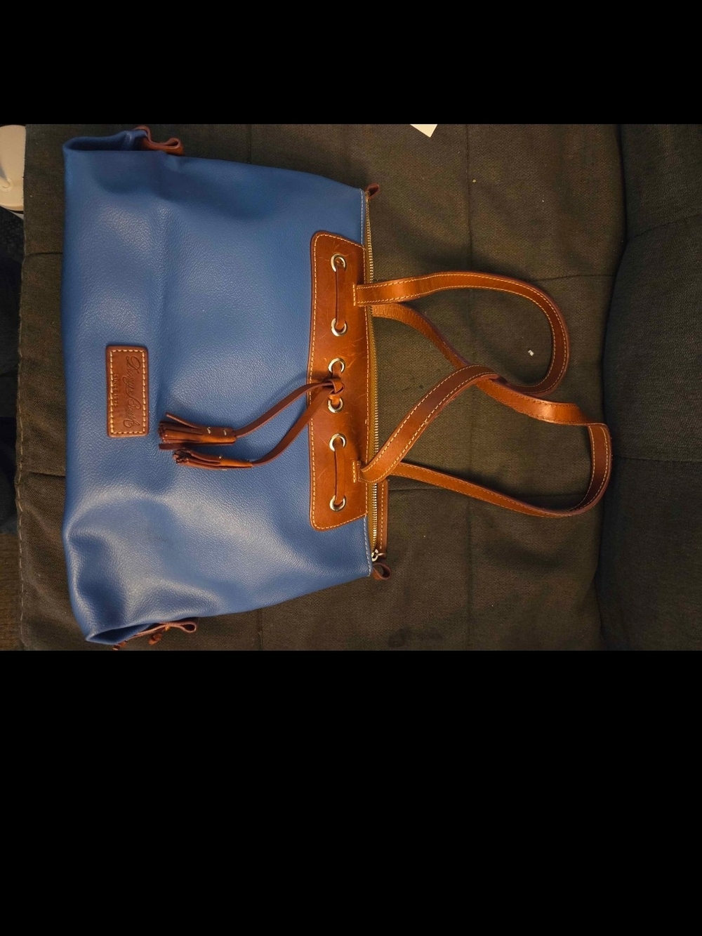 Dooney & Bourke Blue Tote with Brown Trim and Tassel